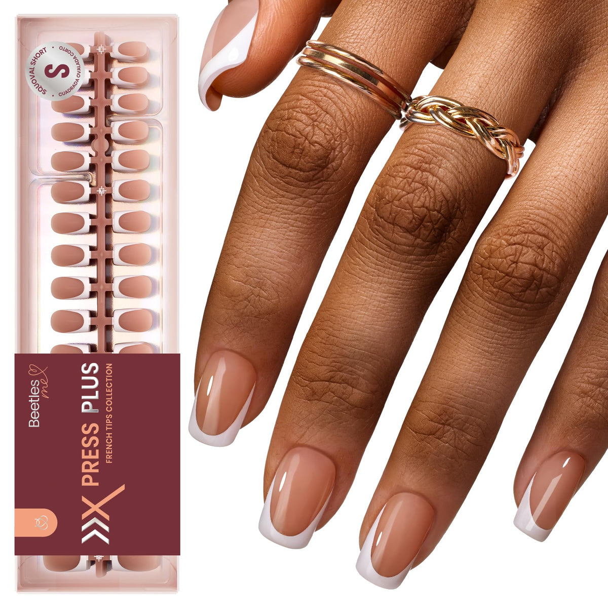 beetles French Tips Press On Nails 224 pcs brown colour front view