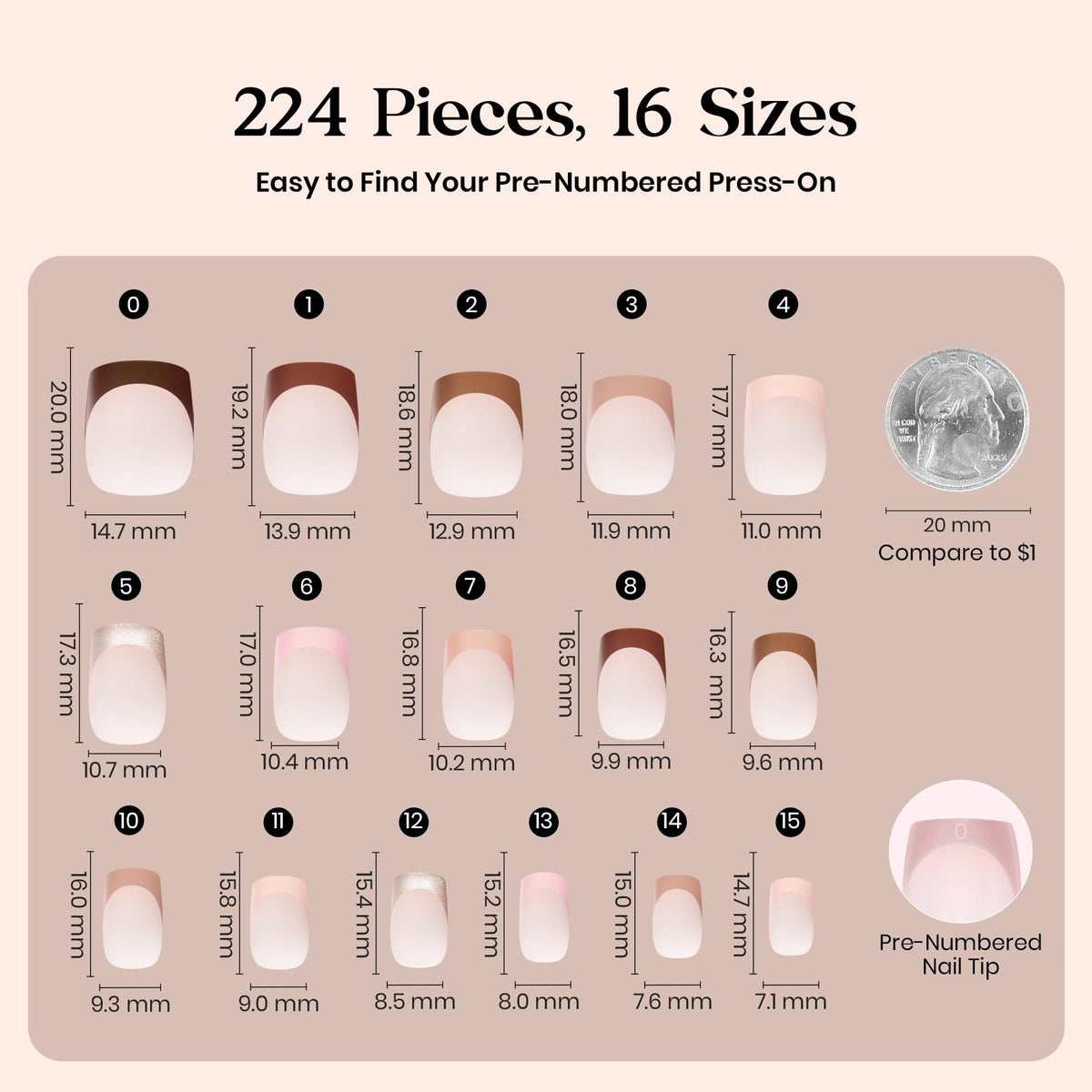 beetles Full French Tip Press On Nails 224 Pcs displayed on a table