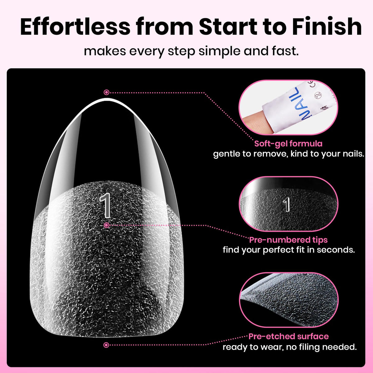 beetles Gel Almond Nail Tips Short 640pcs close-up view