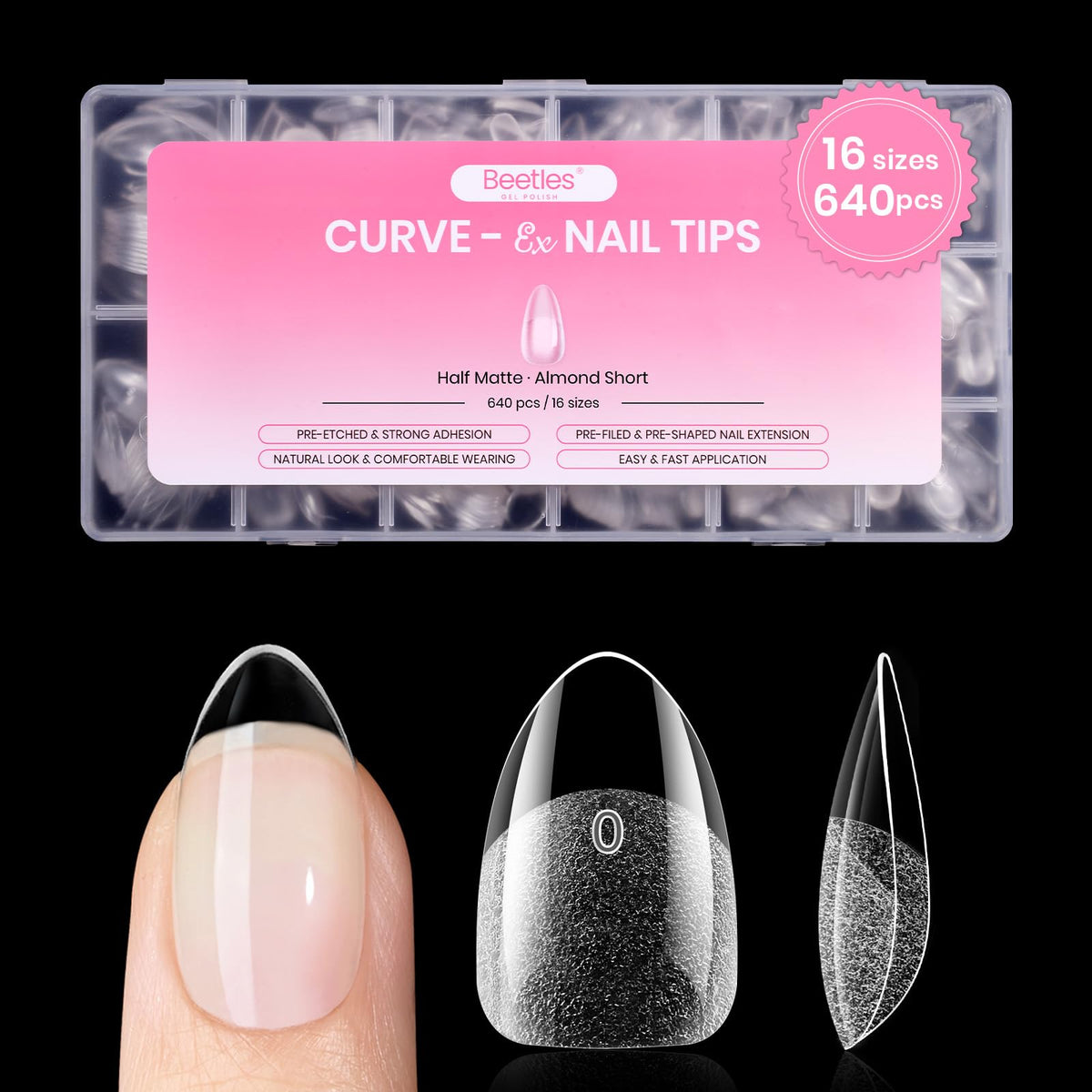 beetles Gel Almond Nail Tips Short 640pcs front view