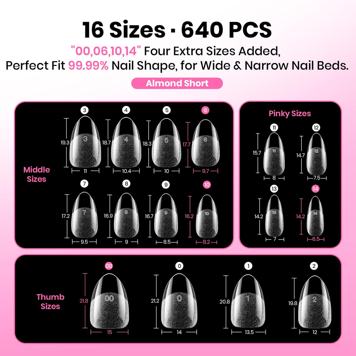 beetles Gel Almond Nail Tips Short 640pcs packaging