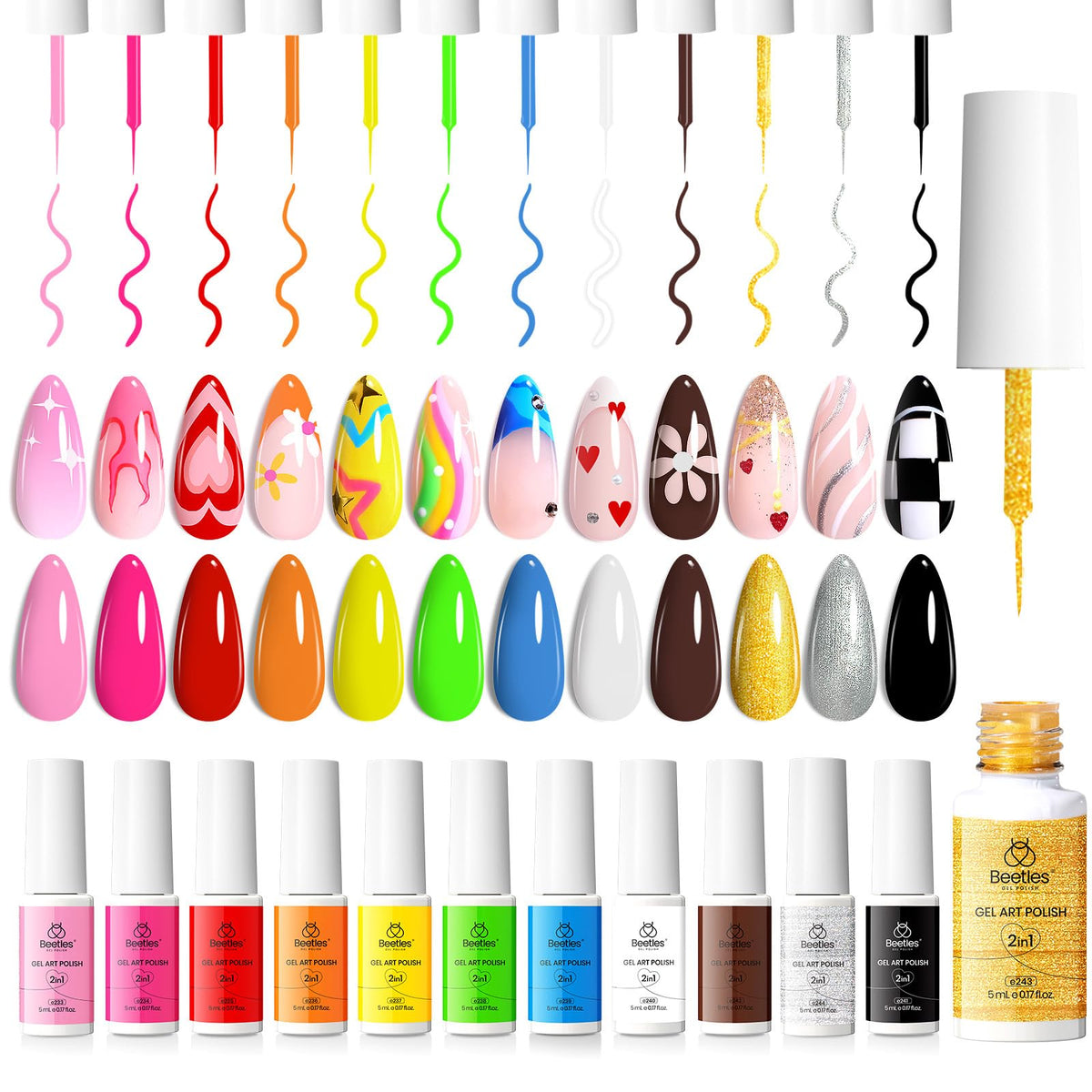 beetles Gel Liner Nail Polish Set 12 colours front view