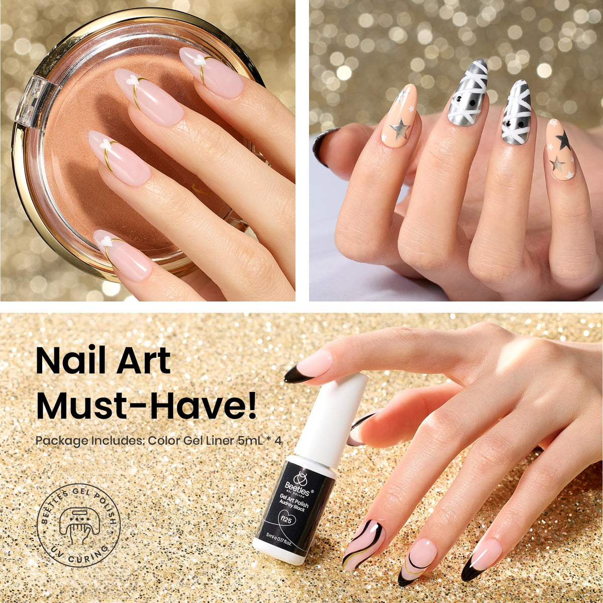 beetles Gel Liner Nail Polish Set black and white colours