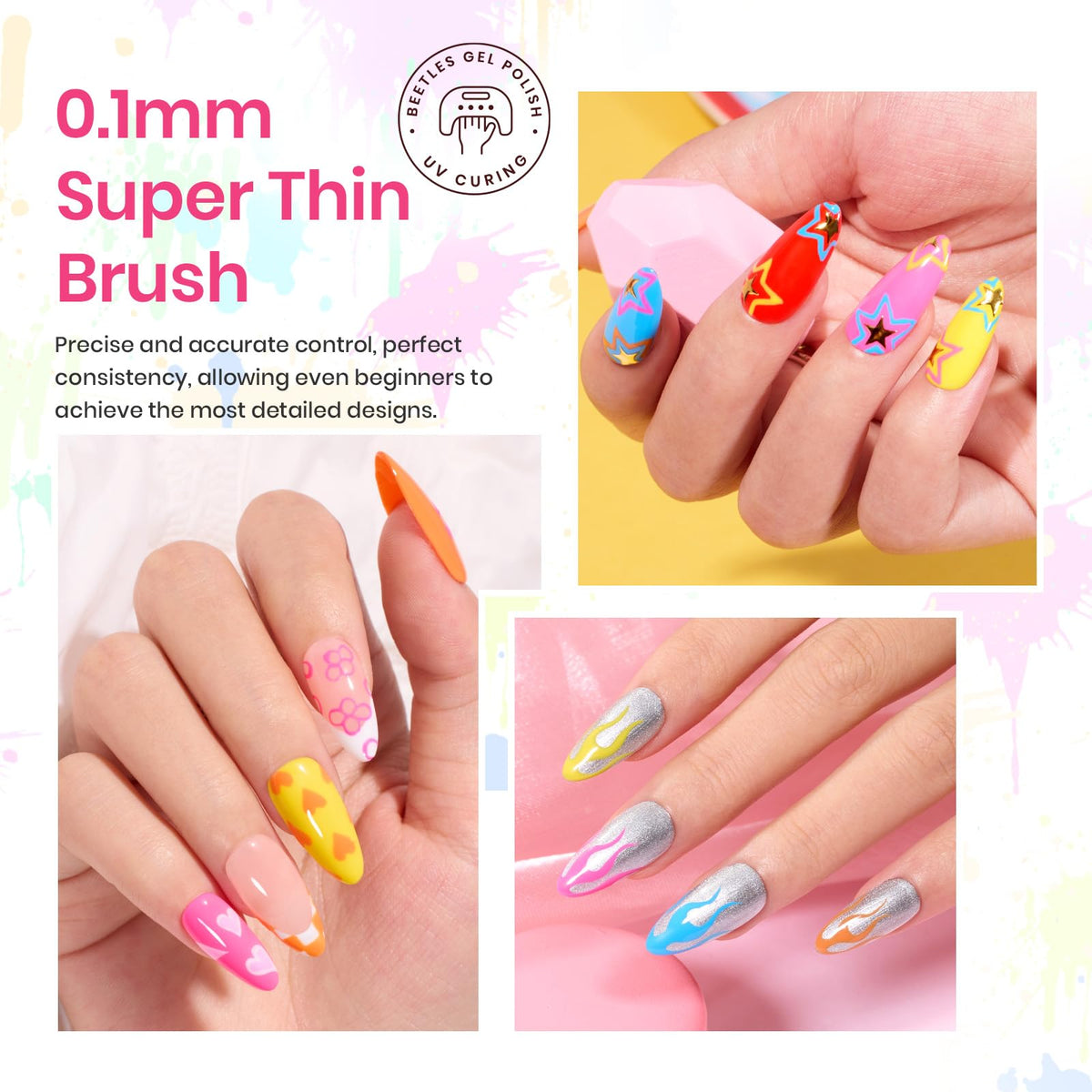 beetles Gel Liner Nail Polish Set displaying nail art designs