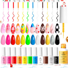 beetles Gel Liner Nail Polish Set with chrome powder application