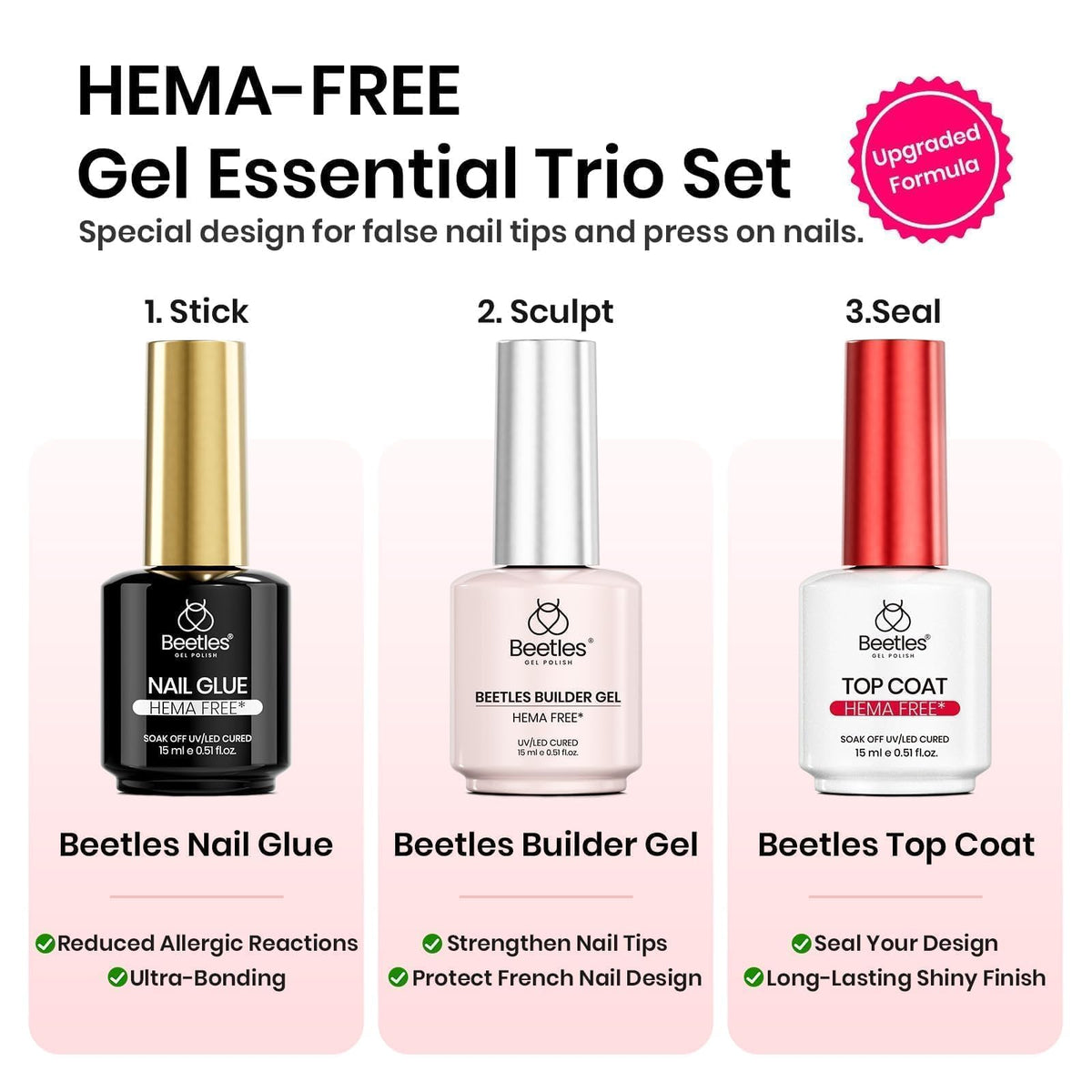 beetles gel nail glue bottle close-up with 15ml capacity