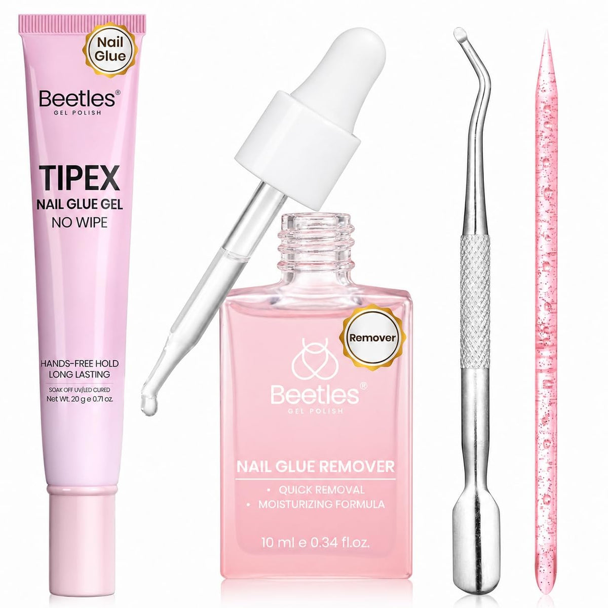 beetles Gel Nail Glue & Remover Kit front view with tools