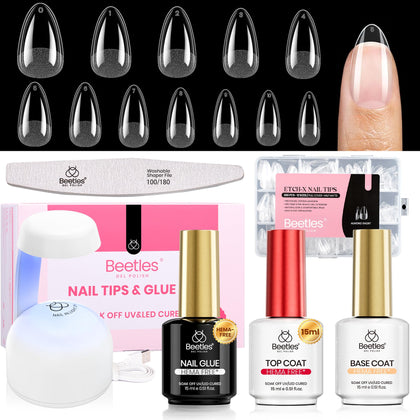 beetles Gel Nail Kit almond short nail tips set front view