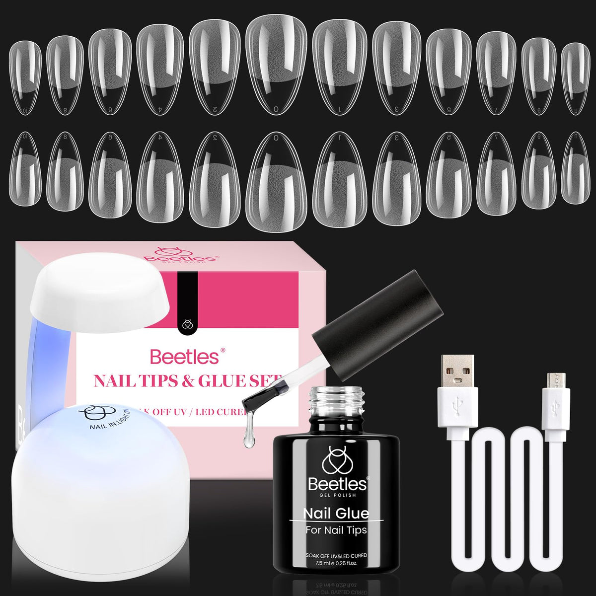 beetles Gel Nail Kit Amond Shape with mini UV lamp and nail tips