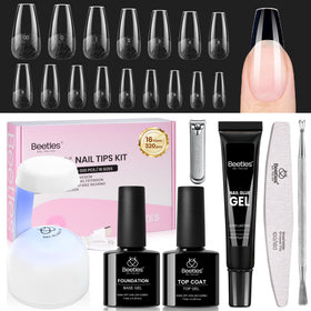 beetles Gel Nail Kit contents including nail tips and UV lamp
