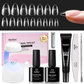 beetles Gel Nail Kit Curve-EX with almond nail tips and mini UV lamp