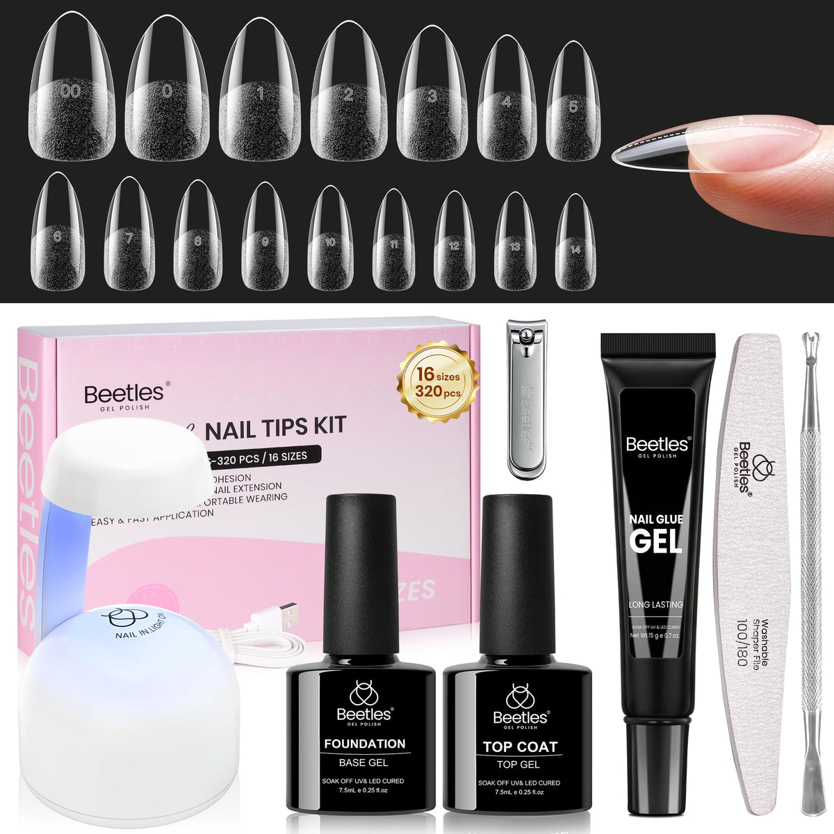 beetles Gel Nail Kit Curve-EX with mini UV lamp and nail tips