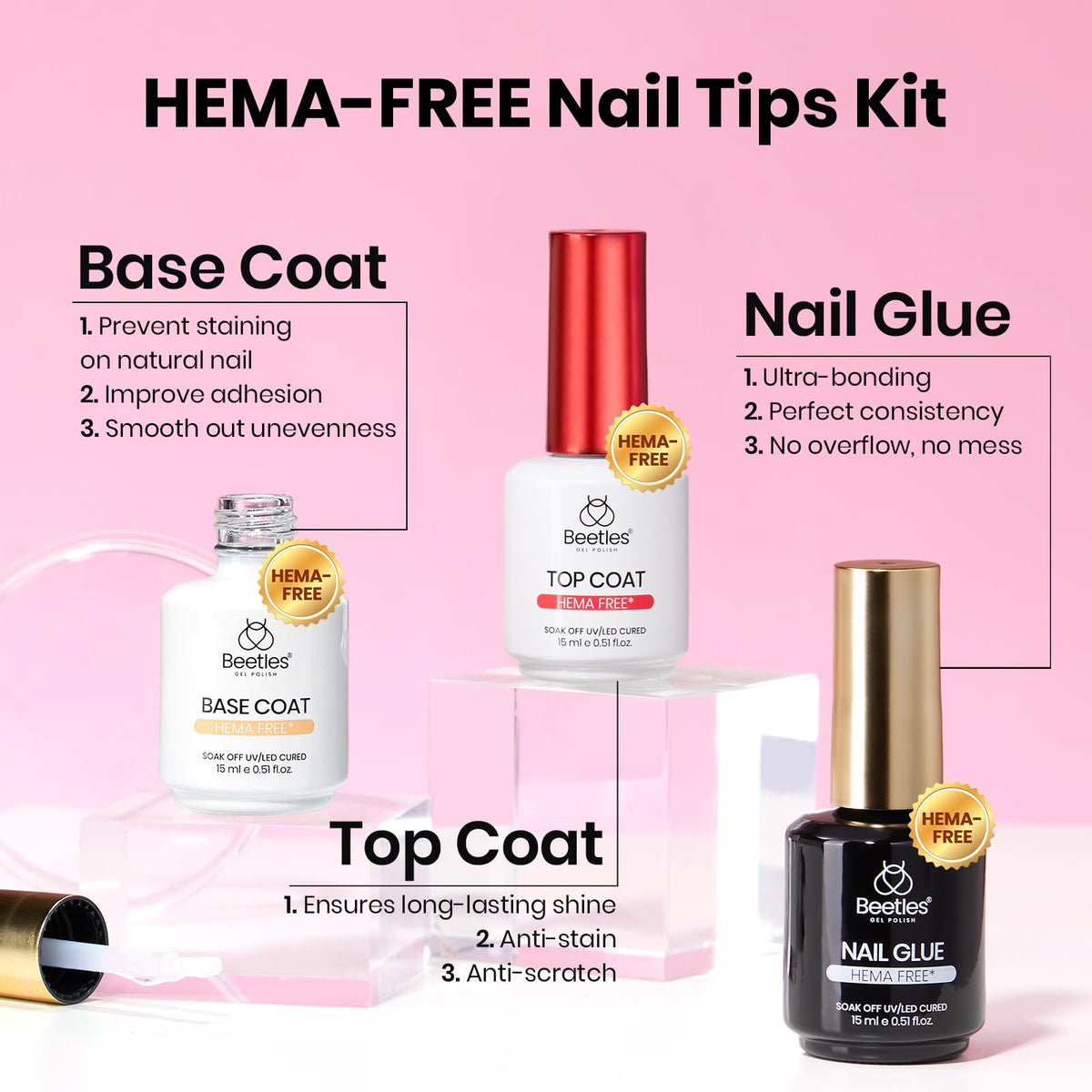 Beetles Gel Nail Kit Etch-X with applied nail tips