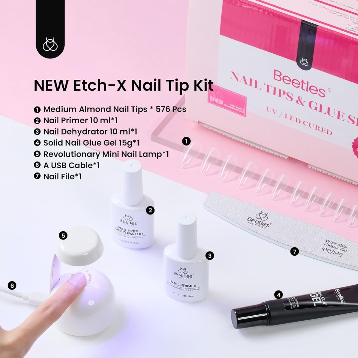 beetles Gel Nail Kit nail tips with half matte finish