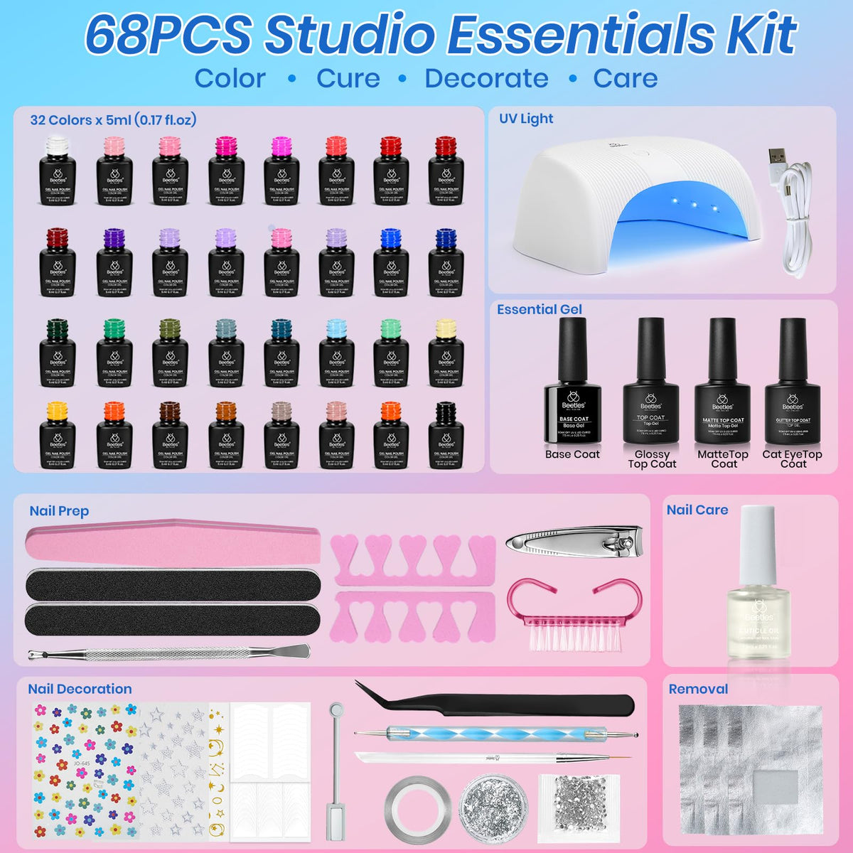 beetles Gel Nail Kit professional nail lamp and tools