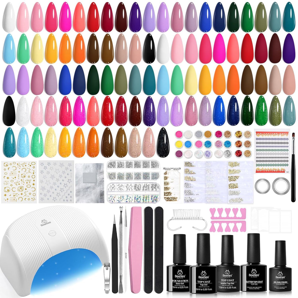 beetles Gel Nail Kit with 32 colors and tools front view