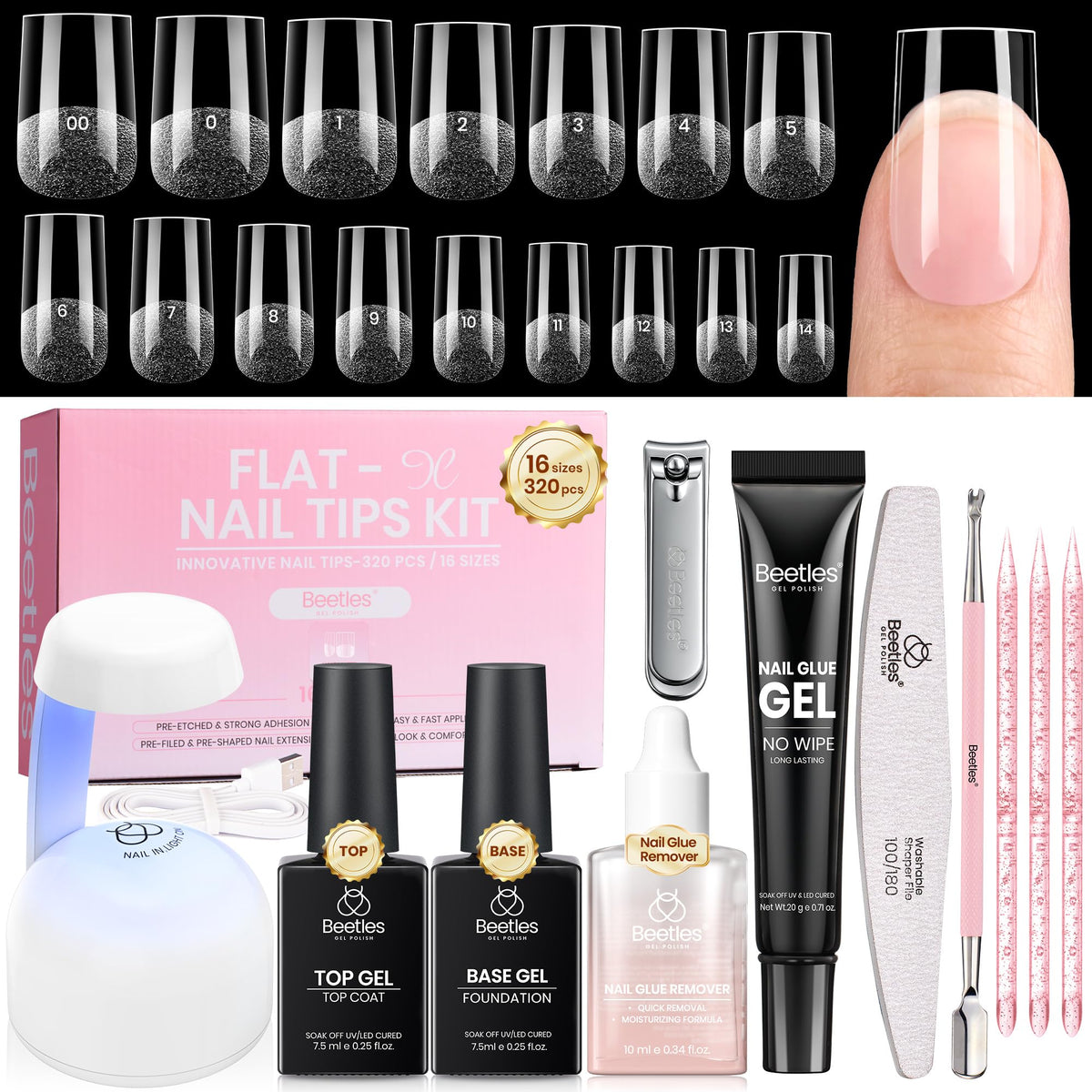 beetles Gel Nail Kit with nail glue gel and nail tips