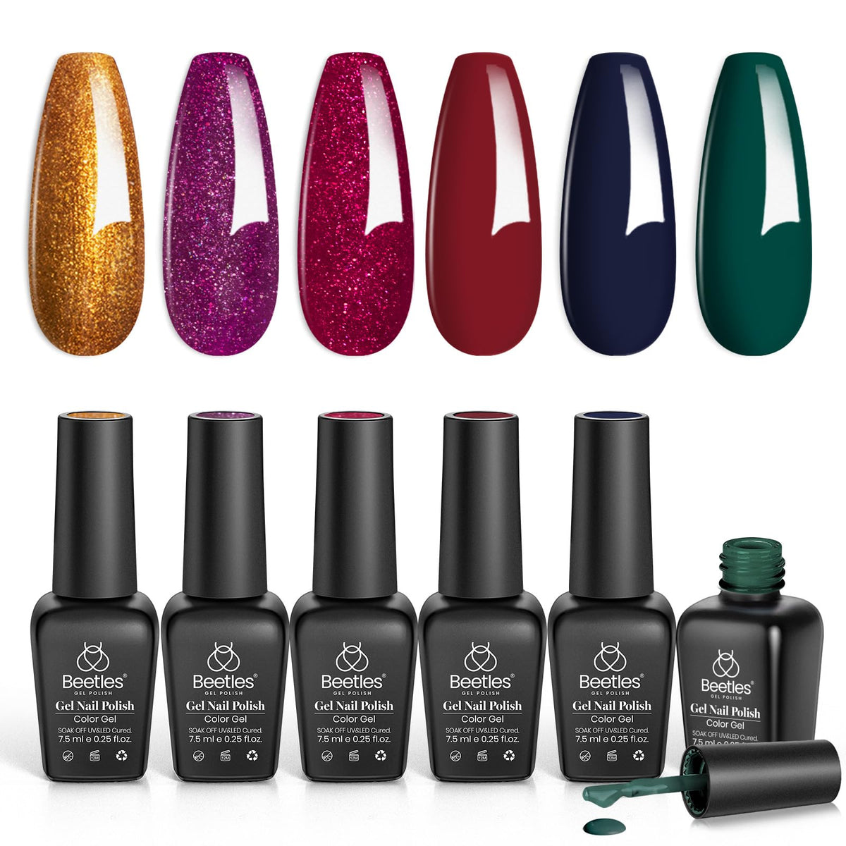 Beetles Gel Nail Polish 6-Colour Set front view with vibrant shades