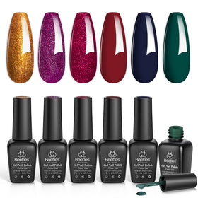 Beetles Gel Nail Polish 6-Colour Set front view with vibrant shades