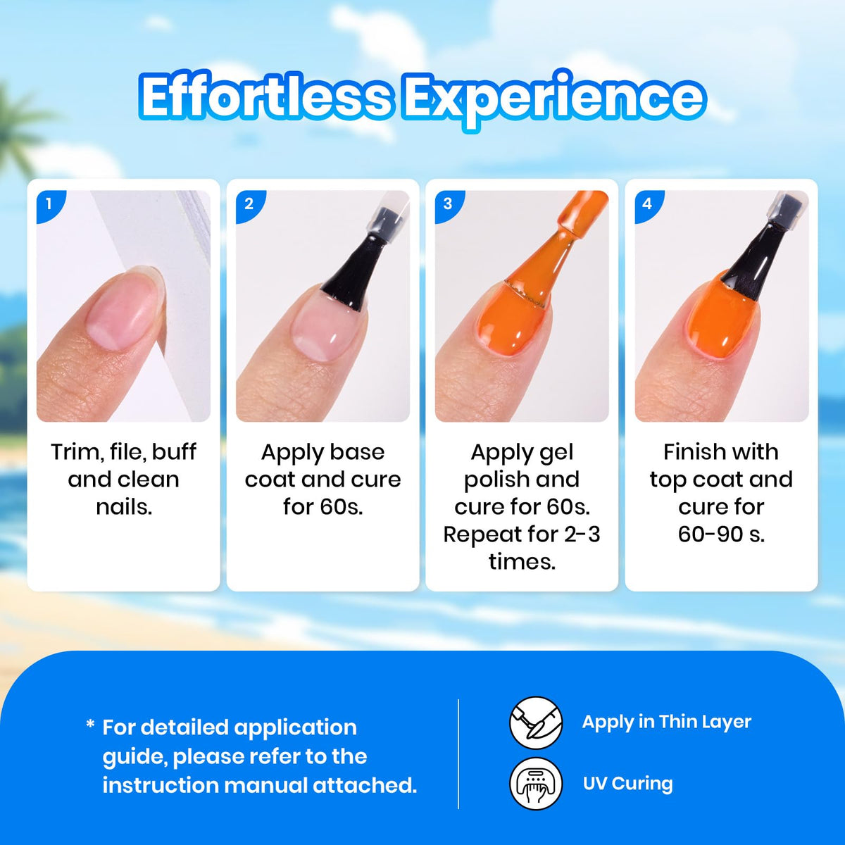 beetles Gel Nail Polish application process with UV lamp