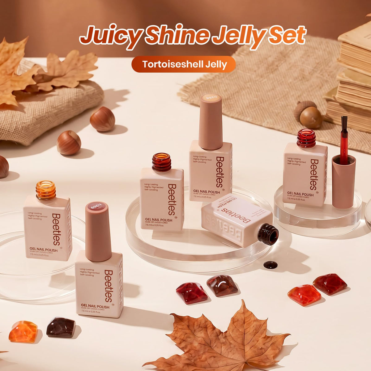 Beetles gel nail polish bottles on a wooden table
