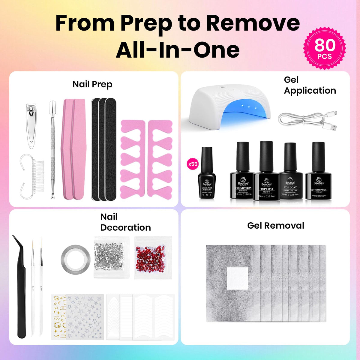 beetles Gel Nail Polish Kit showing various nail polish colours