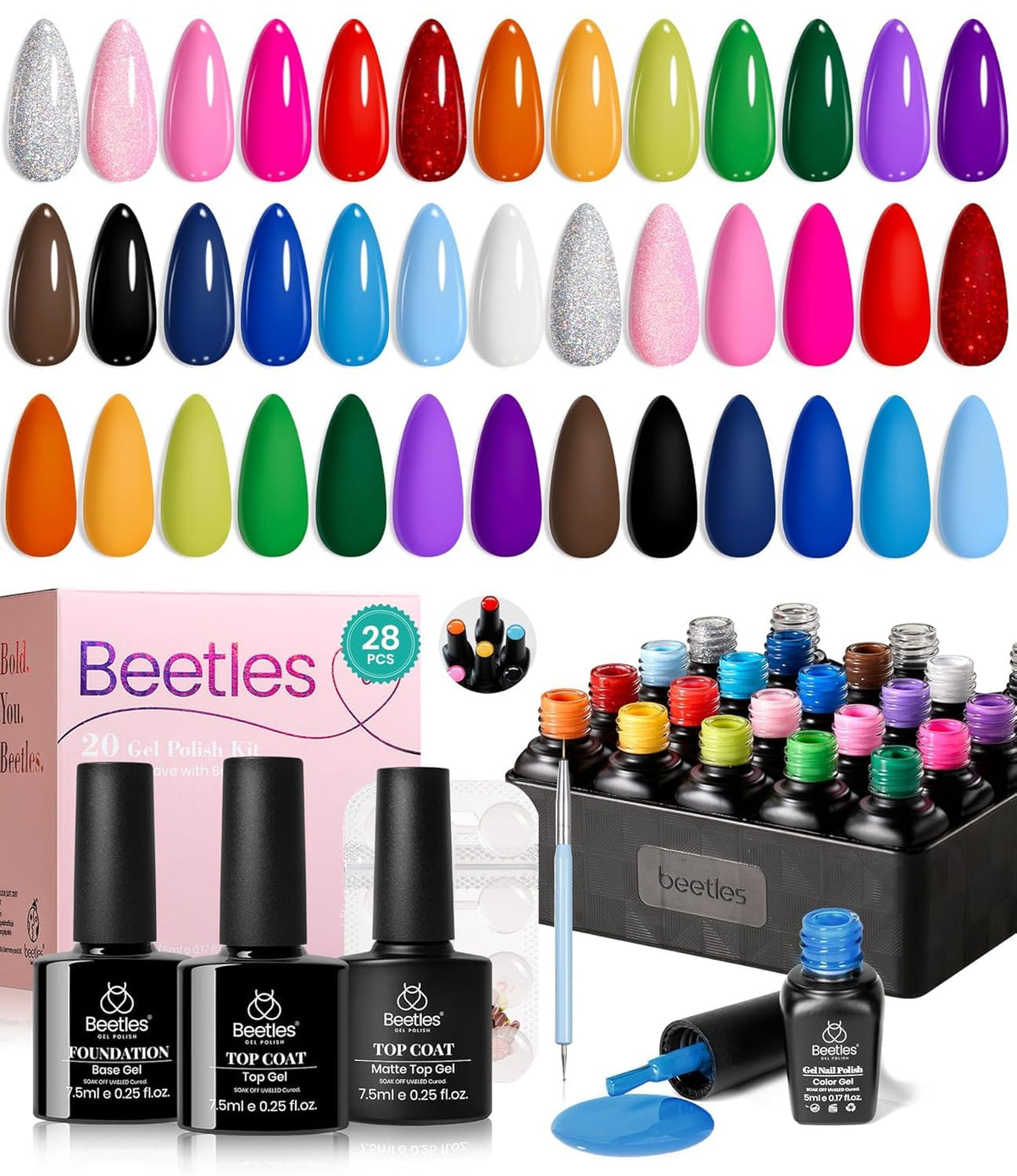 beetles Gel Nail Polish Set 20 neon colours front view