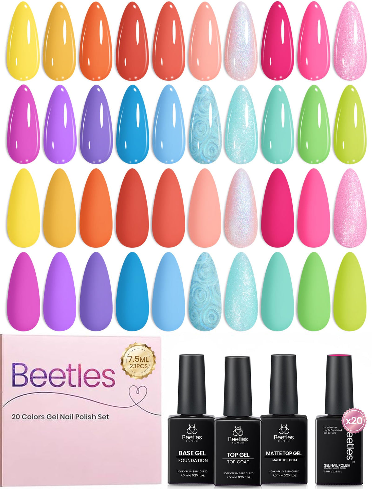 beetles Gel Nail Polish Set 20 vibrant colours front view