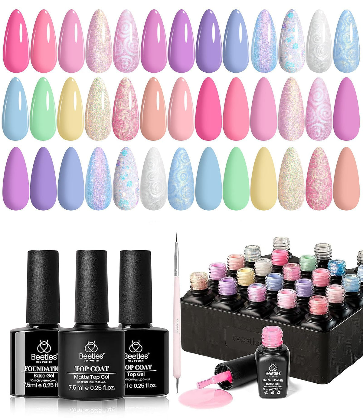 beetles Gel Nail Polish Set 24 PCS including pastel colours