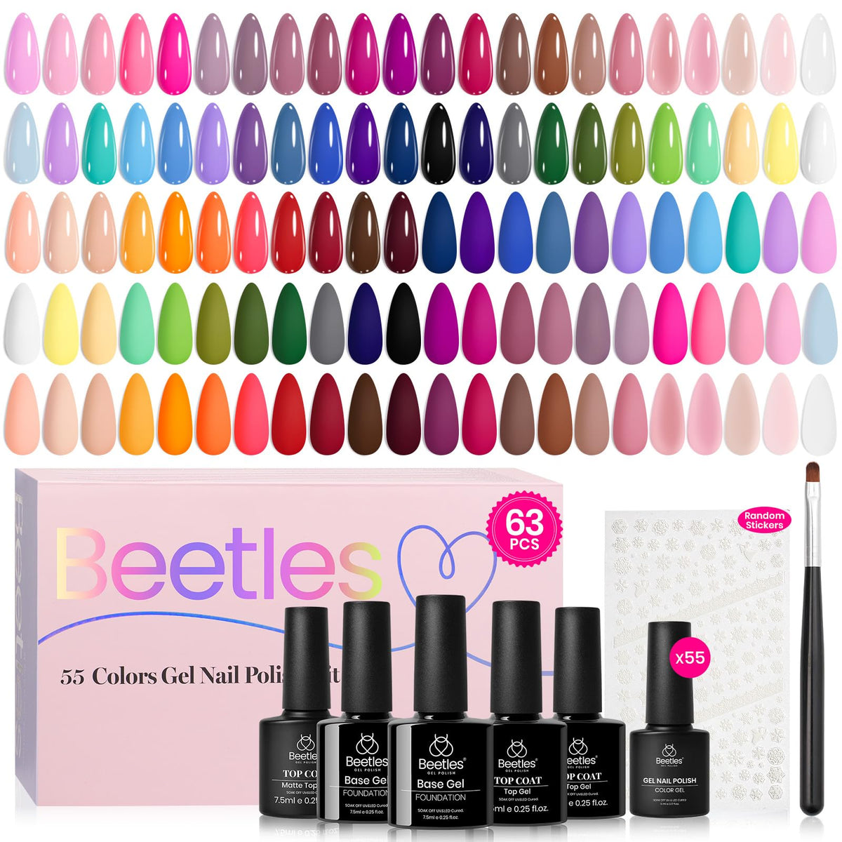 beetles Gel Nail Polish Set 63 PCS with various gel polish shades