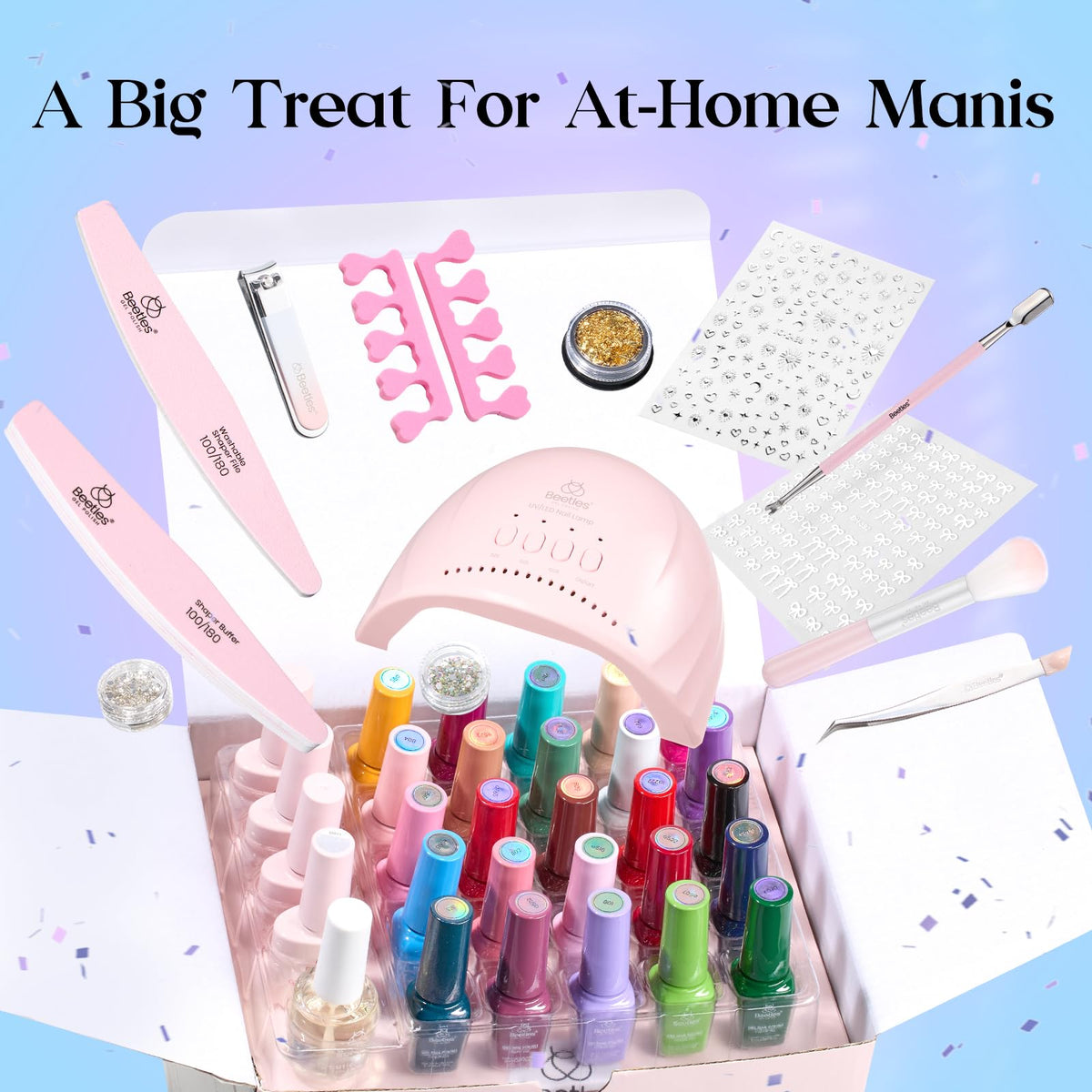 beetles Gel Nail Polish set displayed on a table