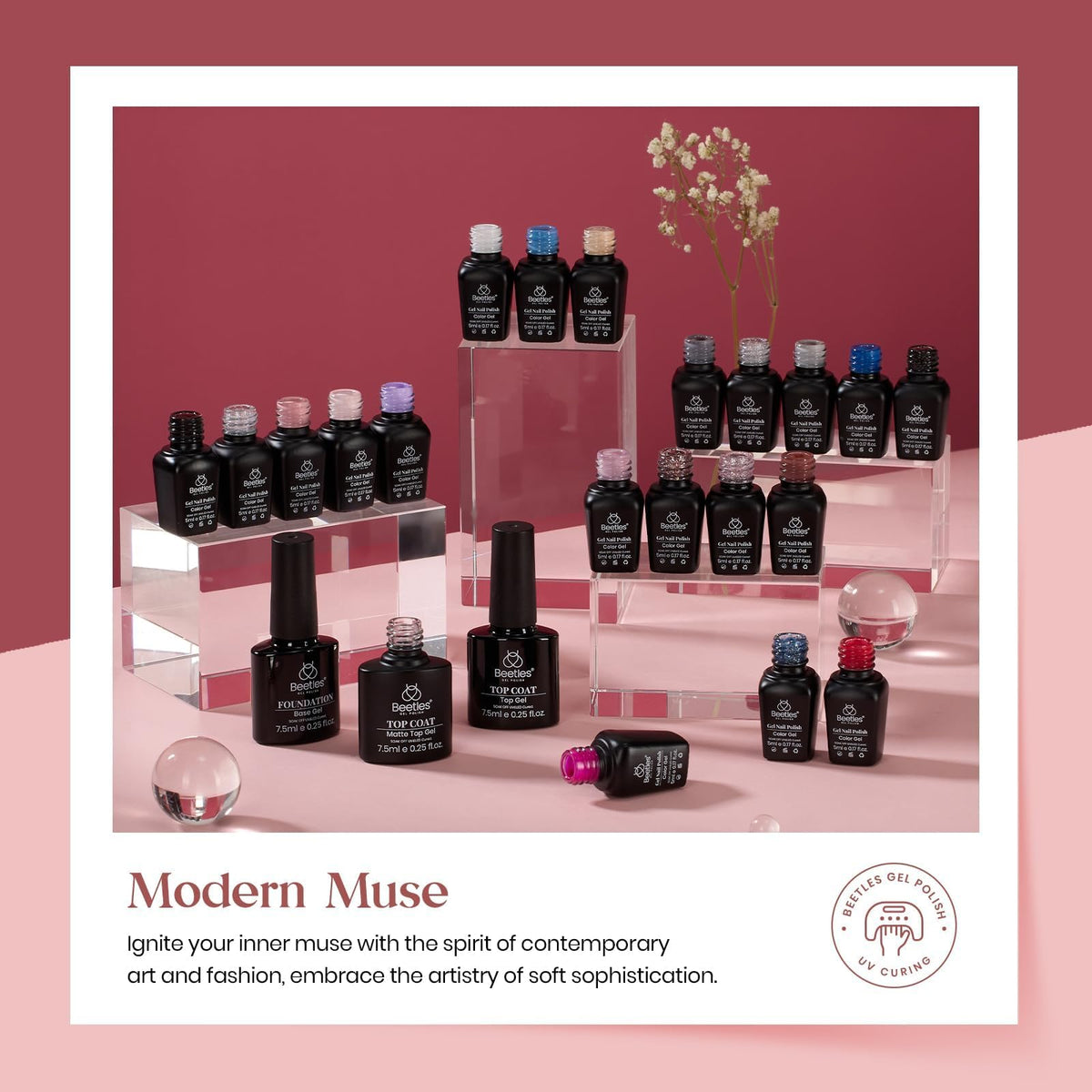 beetles Gel Nail Polish Set showcasing pink and black shades