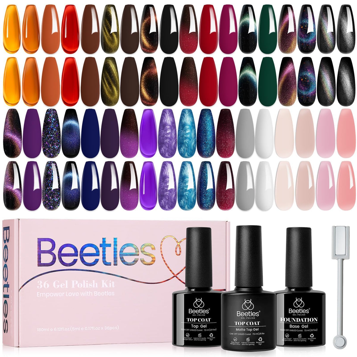 beetles Gel Nail Polish Set with 36 mini bottles and 3 top coats