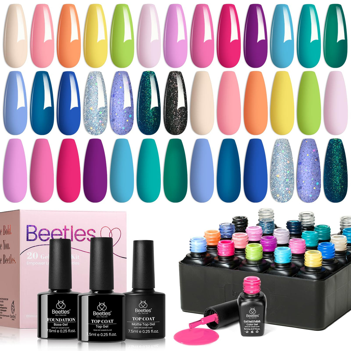 beetles Gel Nail Polish set with base and top coats
