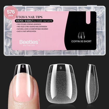 beetles Gel Nail Tips 576 pcs extra short coffin nails front view