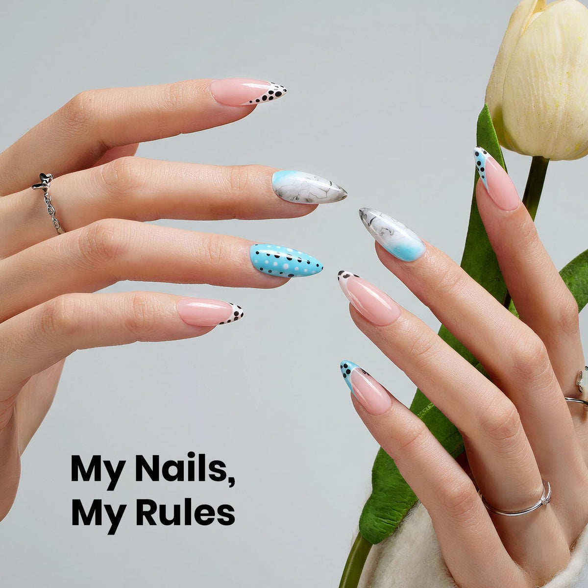 beetles Gel Nail Tips Almond application process