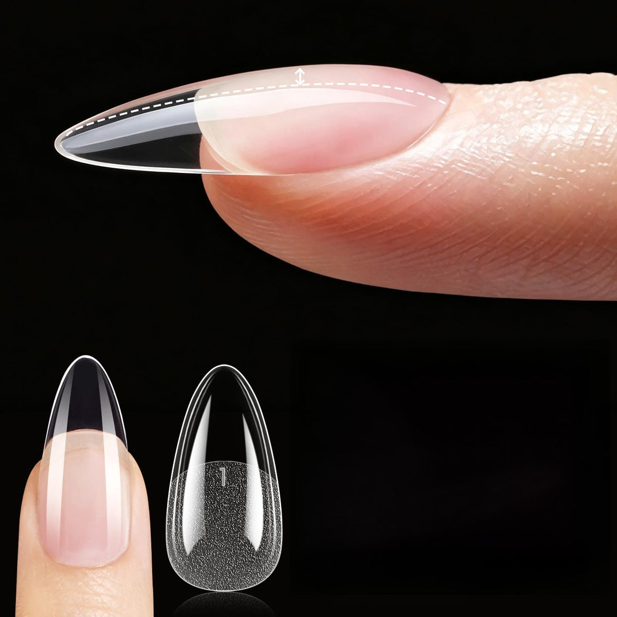 beetles Gel Nail Tips Almond Medium Curve-EX front view