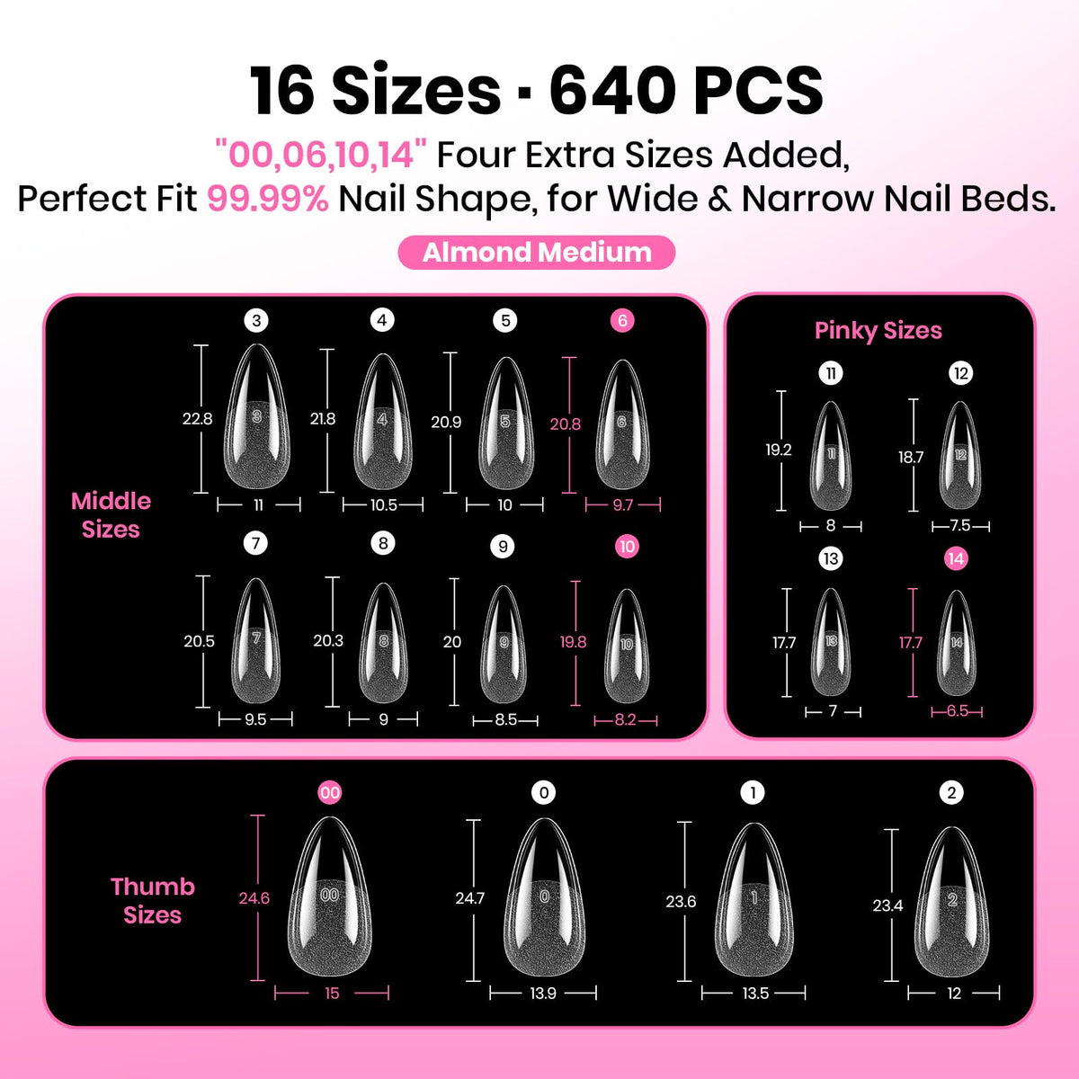 beetles Gel Nail Tips Almond sizes displayed