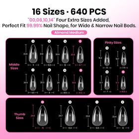 beetles Gel Nail Tips Almond sizes displayed
