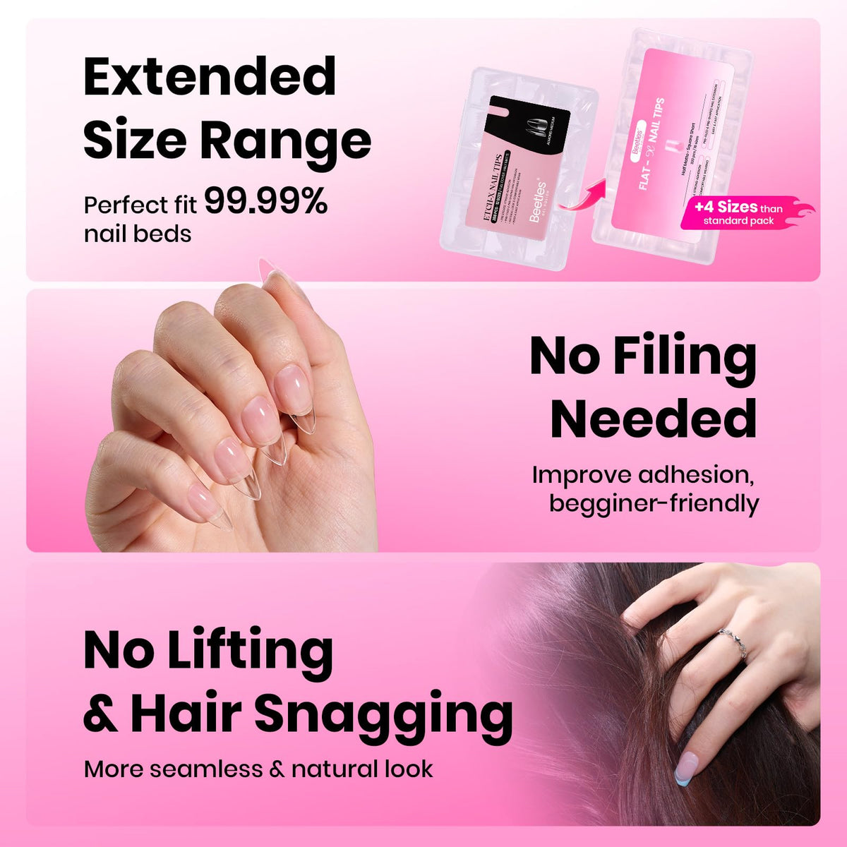 beetles Gel Nail Tips Almond with nail glue