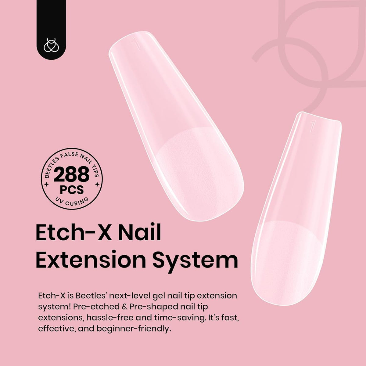beetles Gel Nail Tips Etch-X packaging with 288 pieces