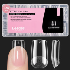 beetles Gel Nail Tips Etch-X square short 576pcs front view