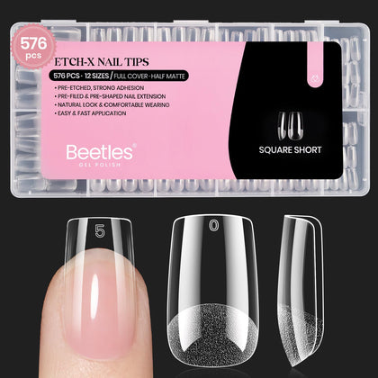 beetles Gel Nail Tips Etch-X square short 576pcs front view