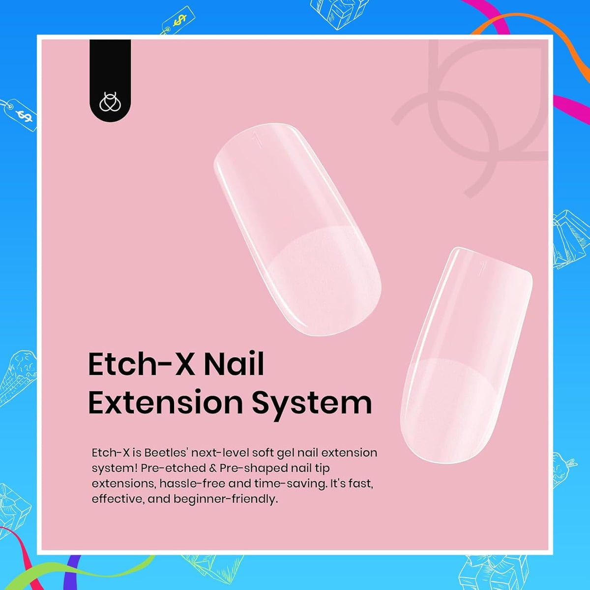 beetles Gel Nail Tips Etch-X square short application process
