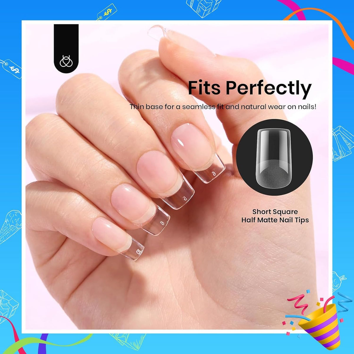 beetles Gel Nail Tips Etch-X square short finished nail look