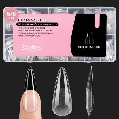 beetles Gel Nail Tips Etch-X Stiletto Medium 576Pcs front view