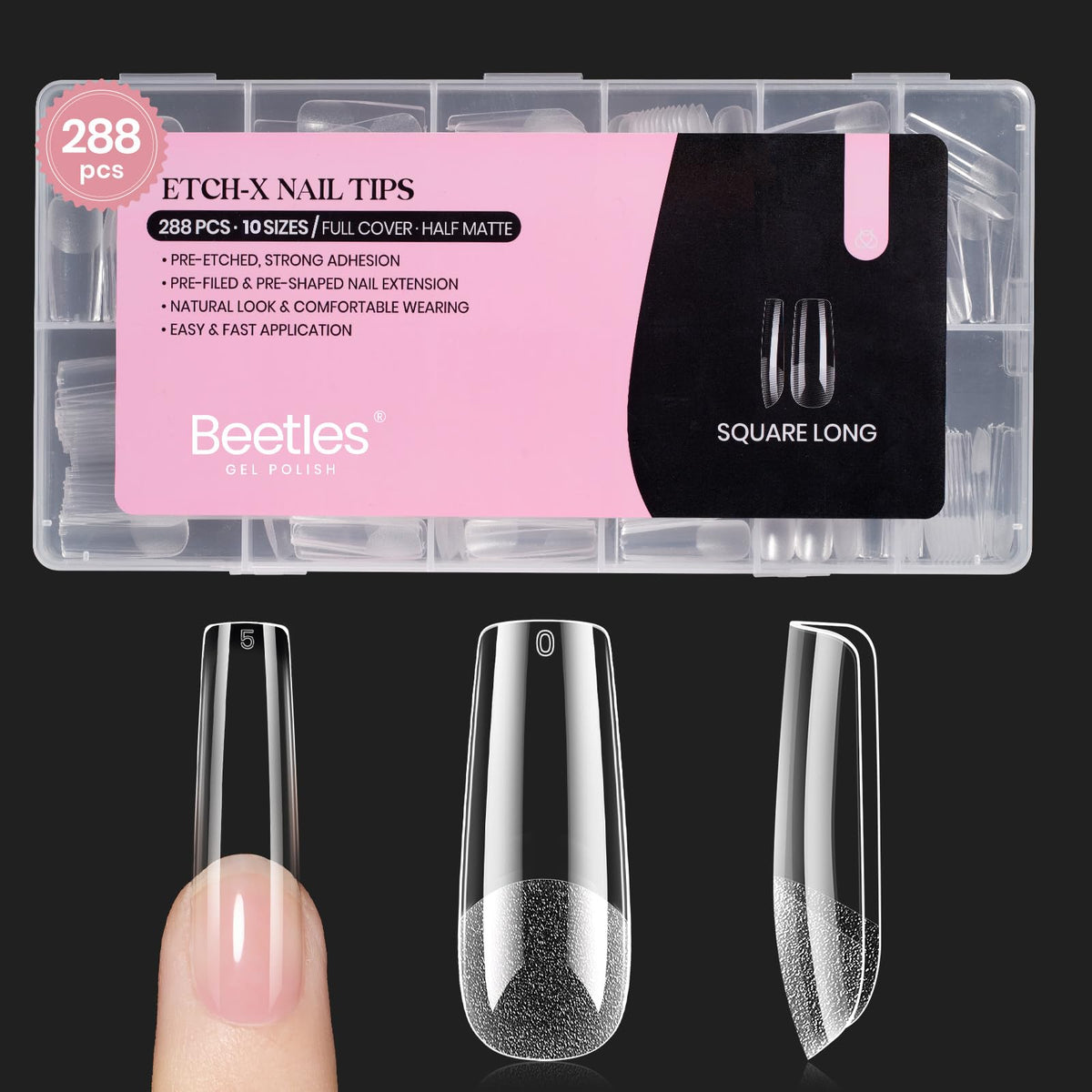 beetles Gel Nail Tips Long Square 288Pcs front view