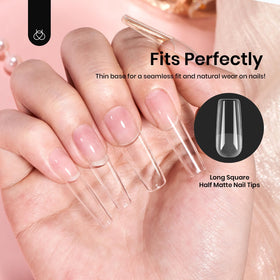 beetles Gel Nail Tips Long Square in use on nails
