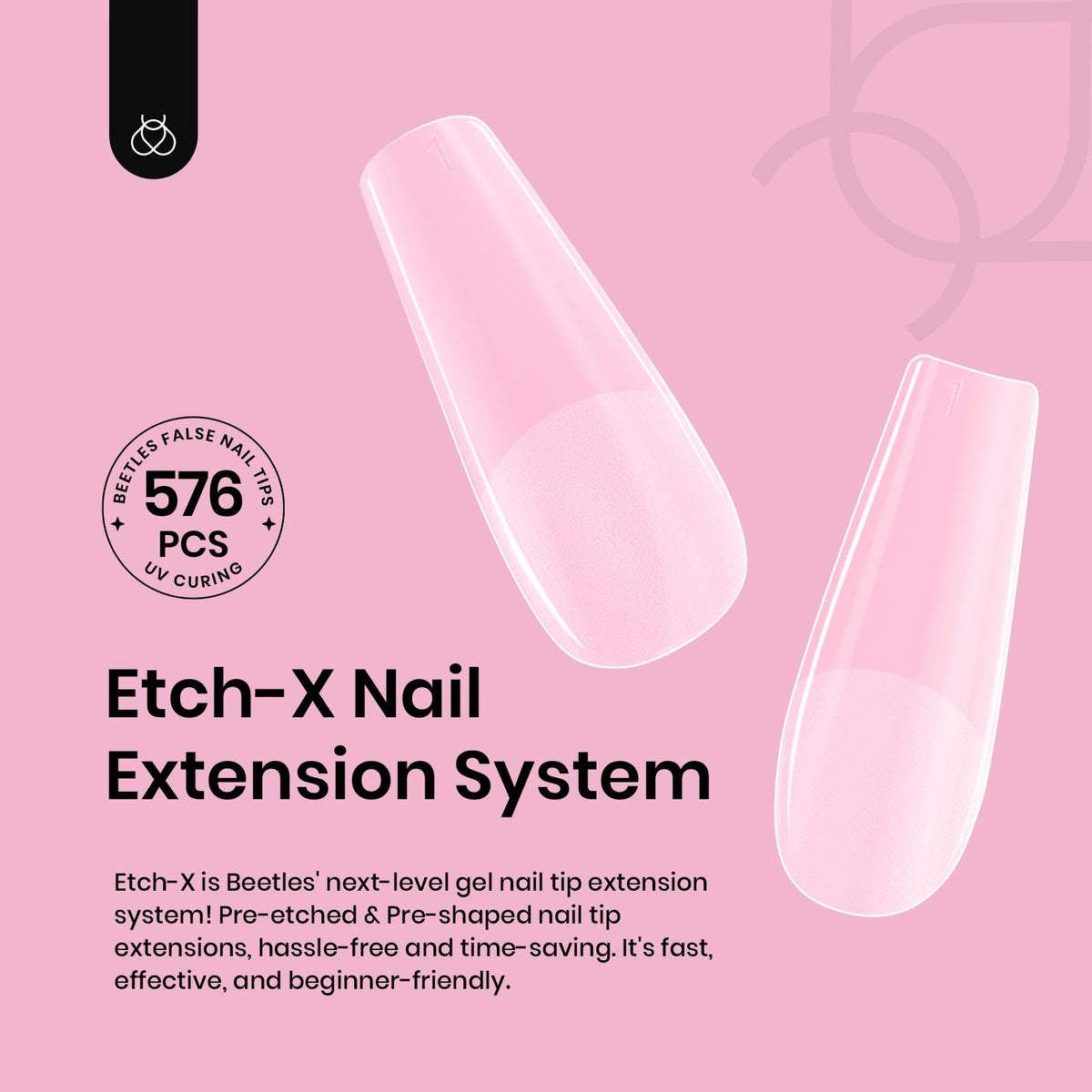beetles Gel Nail Tips Medium Coffin 576PCS assorted sizes