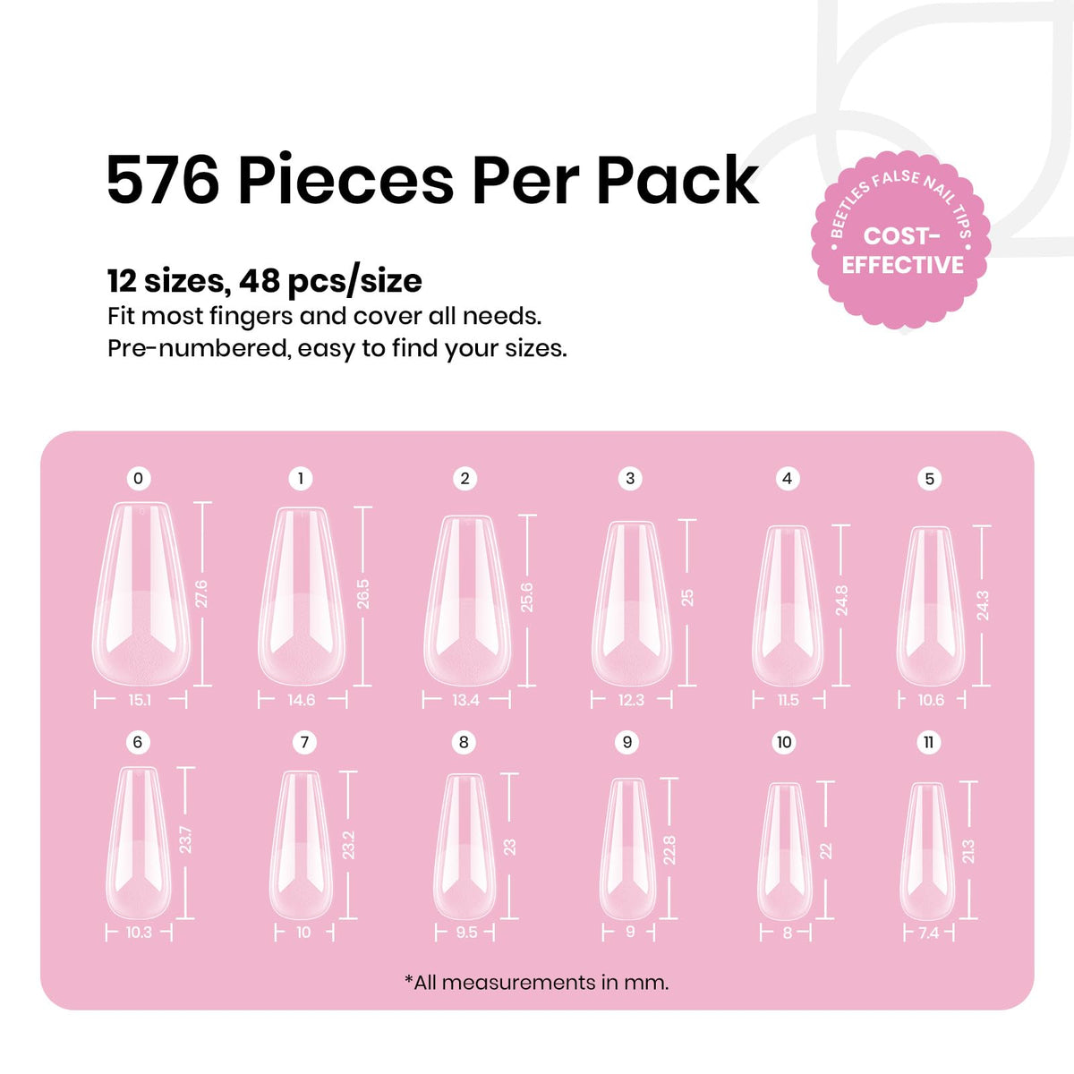 beetles Gel Nail Tips Medium Coffin 576PCS packaging